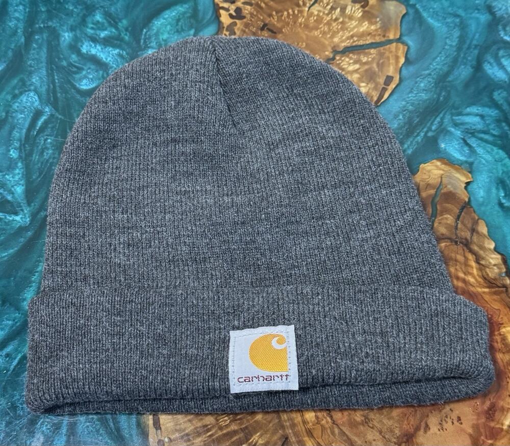 Youth Carhartt Beanie Hat Cap One Size Gray Patch Logo Workwear